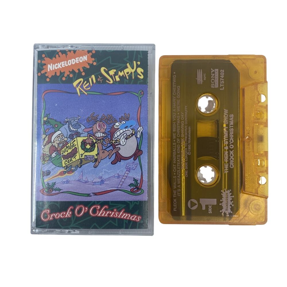 Vintage Ren & Stimpy's Crock O' Christmas Nickelodeon Cassette Tape 1993 Sony